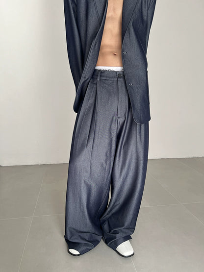 Denim Tailored Jacket & Wide Leg Trousers Setup WN21541