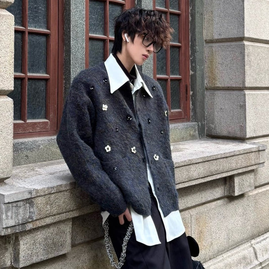 Hand-Beaded Flower Oversize Knit Cardigan WN23183