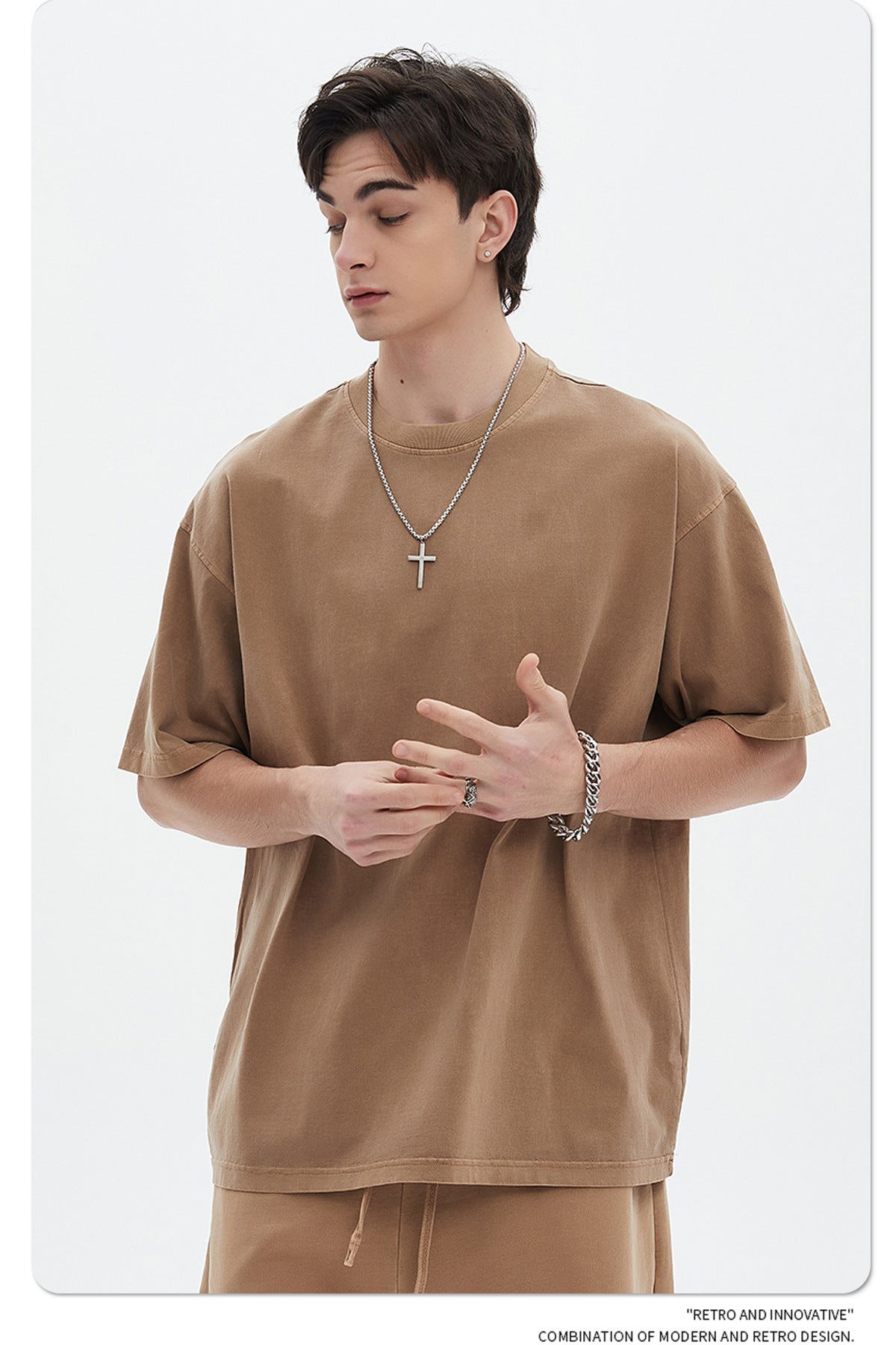 Oversize Washed Short-sleeve-T-shirt & Washed Short Sweatpants Setup WN6633-K