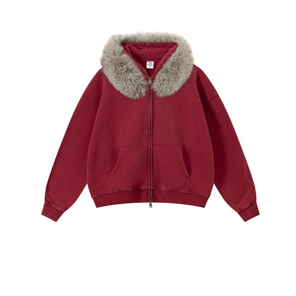Fake Fur Collar Fleece Lining Zipper Hoodie WN23118