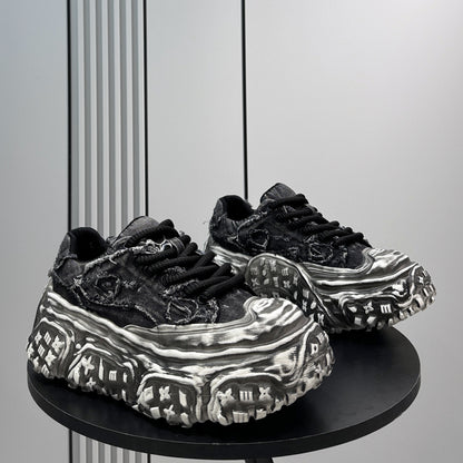Damage Washed Platform Chunky Sole Sneakers WN24681