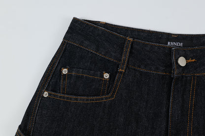 Patchwork Washed Straight-Leg Denim Jeans WN11327