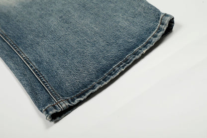 Washed Whisker Damage Curved Denim Jeans WN25863