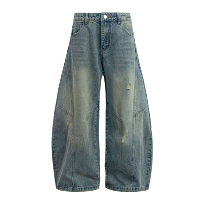 Washed Panel Design Wide Leg Denim Jeans WN26125