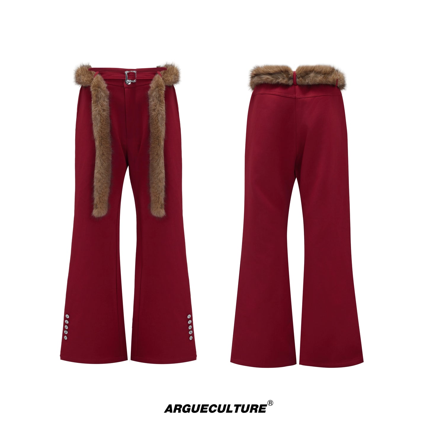 Design Flare Trousers with Fake Fur Ribbon WN21743