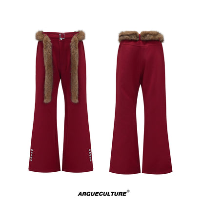 Design Flare Trousers with Fake Fur Ribbon WN21743