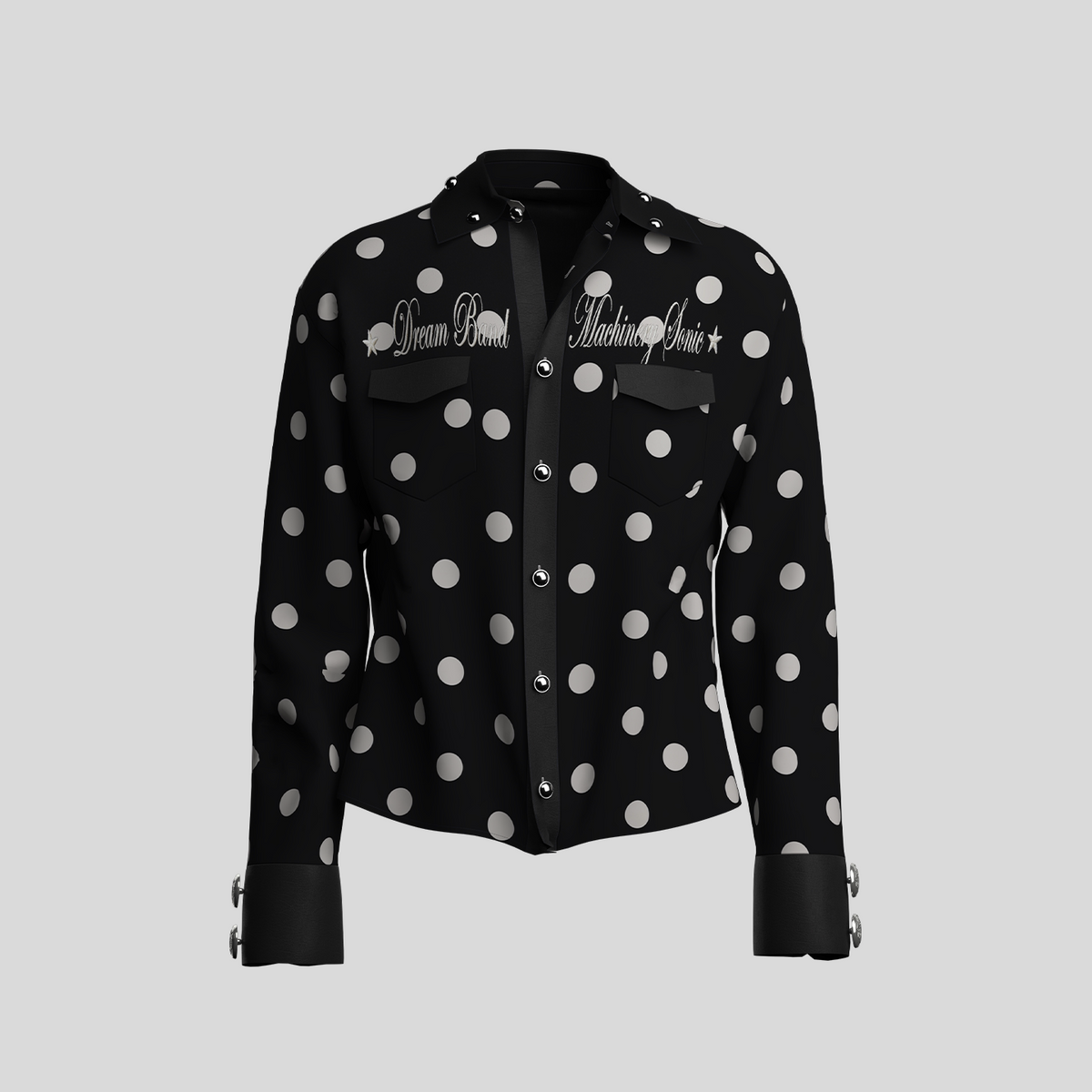 Polka Dot Cropped Pocket Long Sleeve Shirt WN27118