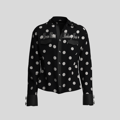 Polka Dot Cropped Pocket Long Sleeve Shirt WN27118