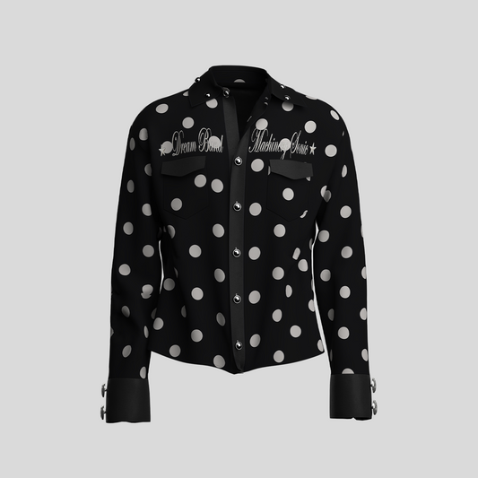 Polka Dot Cropped Pocket Long Sleeve Shirt WN27118