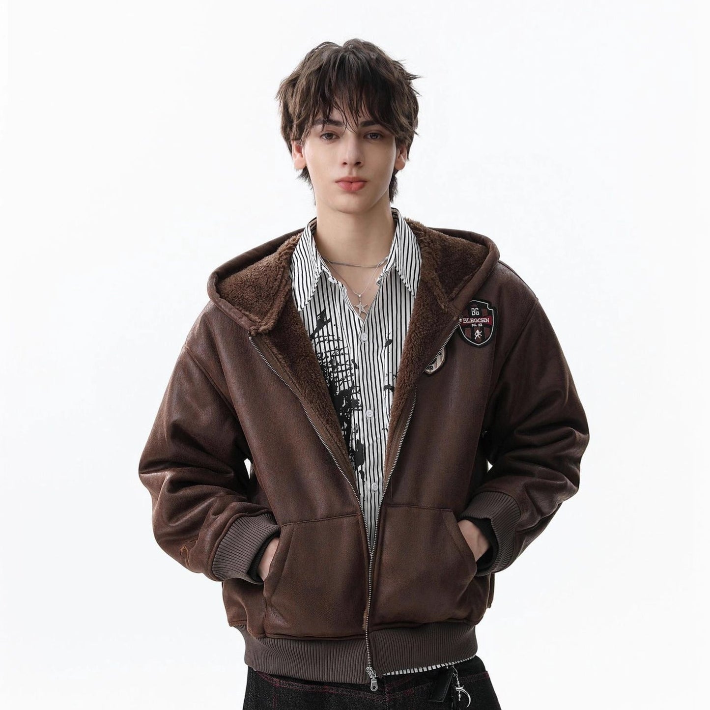 PU Leather Hooded Puffer Jacket WN21854