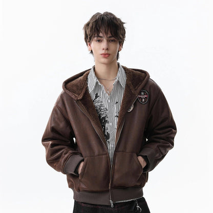 PU Leather Hooded Puffer Jacket WN21854