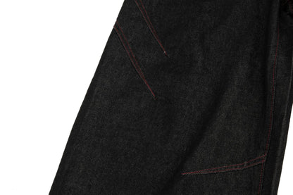 Contrast Stitch Panel Curved Wide Leg Denim Jeans WN25910