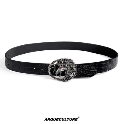 Crocodile Pattern Antique Horse Head Leather Belt WN23334