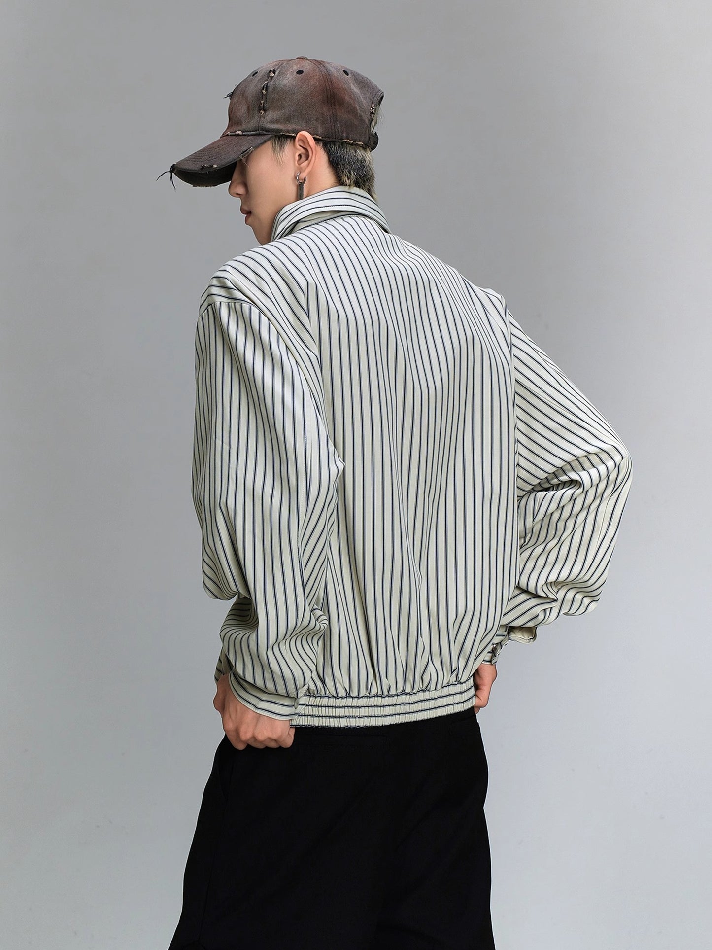 Cleanfit Vertical Stripe Lapel Zipper Jacket WN8428