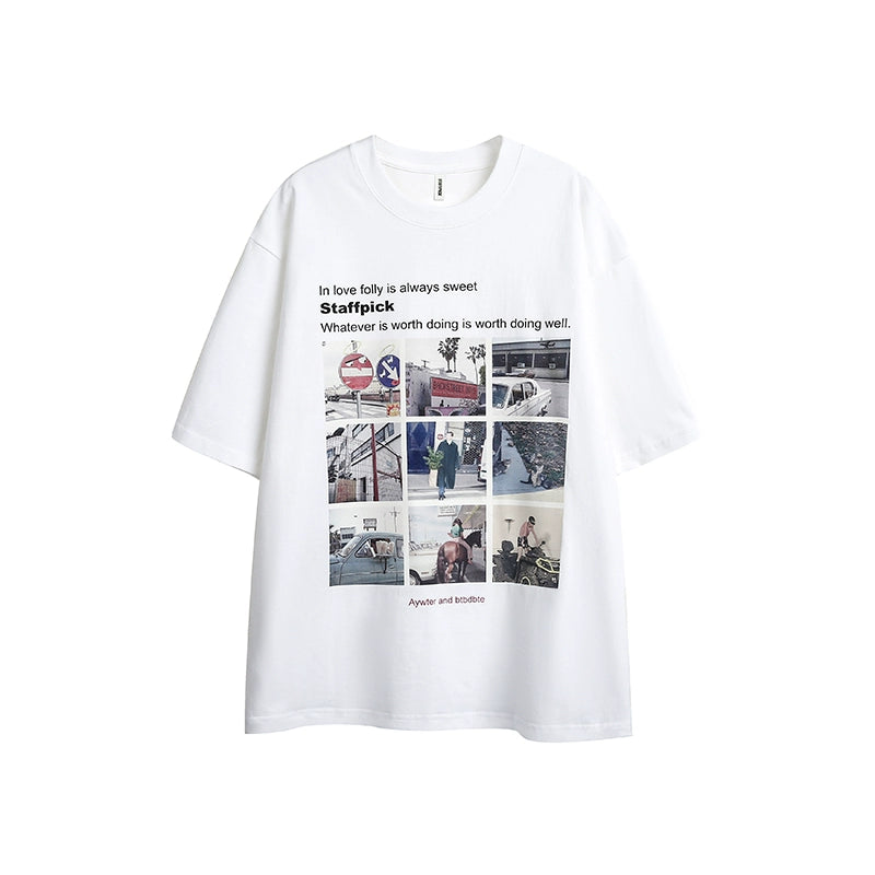 Nine Grid Portrait Print Short Sleeve T-shirt WN7537