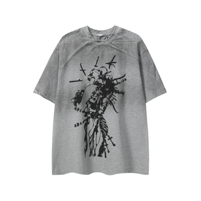 Washed Graphic Art Print Short Sleeve T-Shirt WN25761