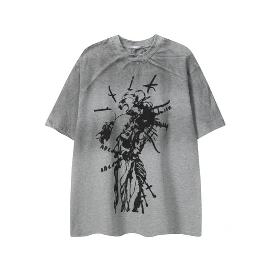 Washed Graphic Art Print Short Sleeve T-Shirt WN25761