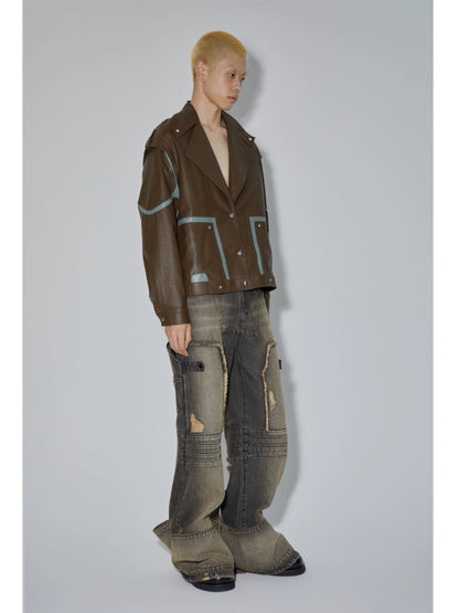 PU Leather Jacket & Bicolor PU Leather Pants Setup WN18965