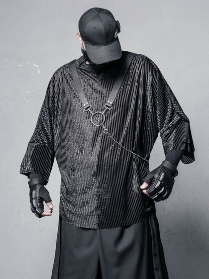 Texture High-Neck Oversize Long Sleeve T-Shirt & Chain WN22370