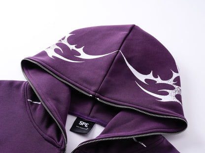 Letter Tribal Print Zipper Hoodie WN25438