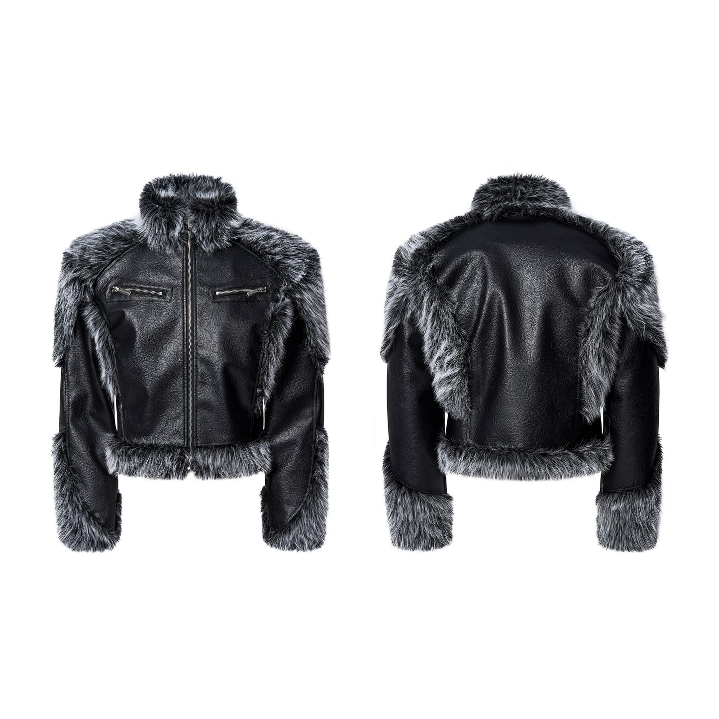 Fake Fur Patchwork Leather Padded Jacket WN23262