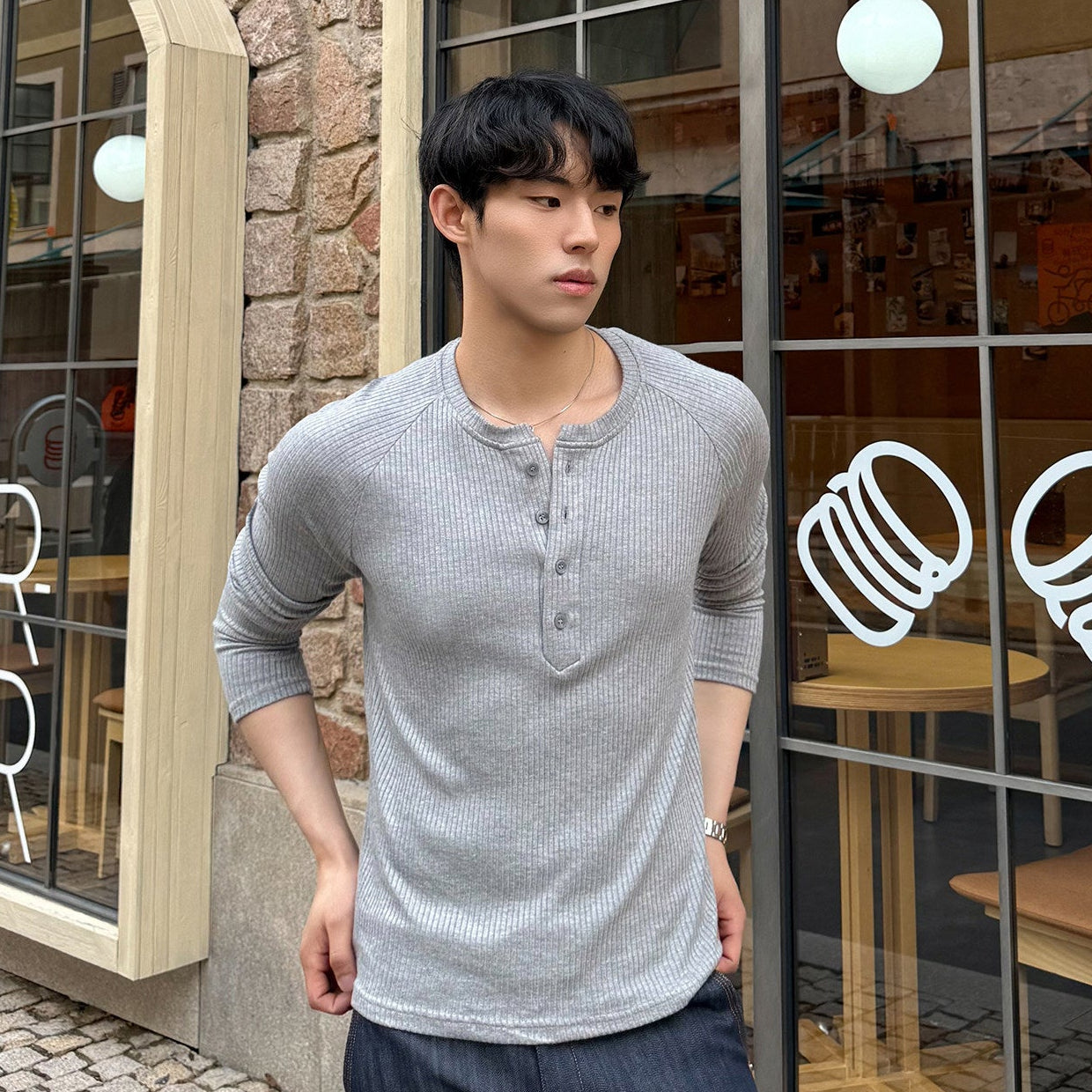 Rib Button Long Sleeve T-Shirt WN24952