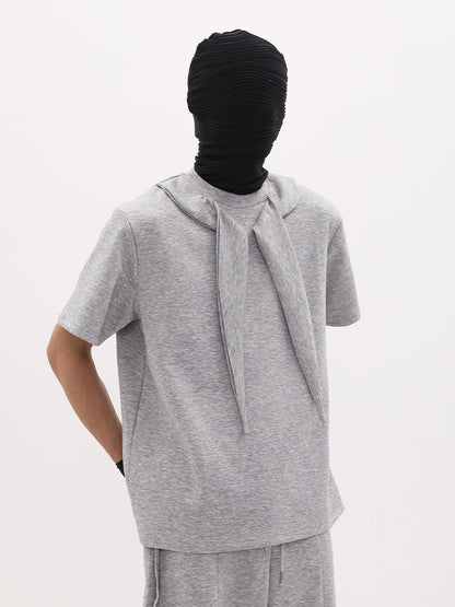 Scarf Collar Design Oversize Short Sleeve T-Shirt & Wide Leg Sweatpants Setup WN18658