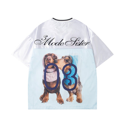 Dog Print V-Neck Breathable Sporty Short Sleeve T-Shirt WN26841