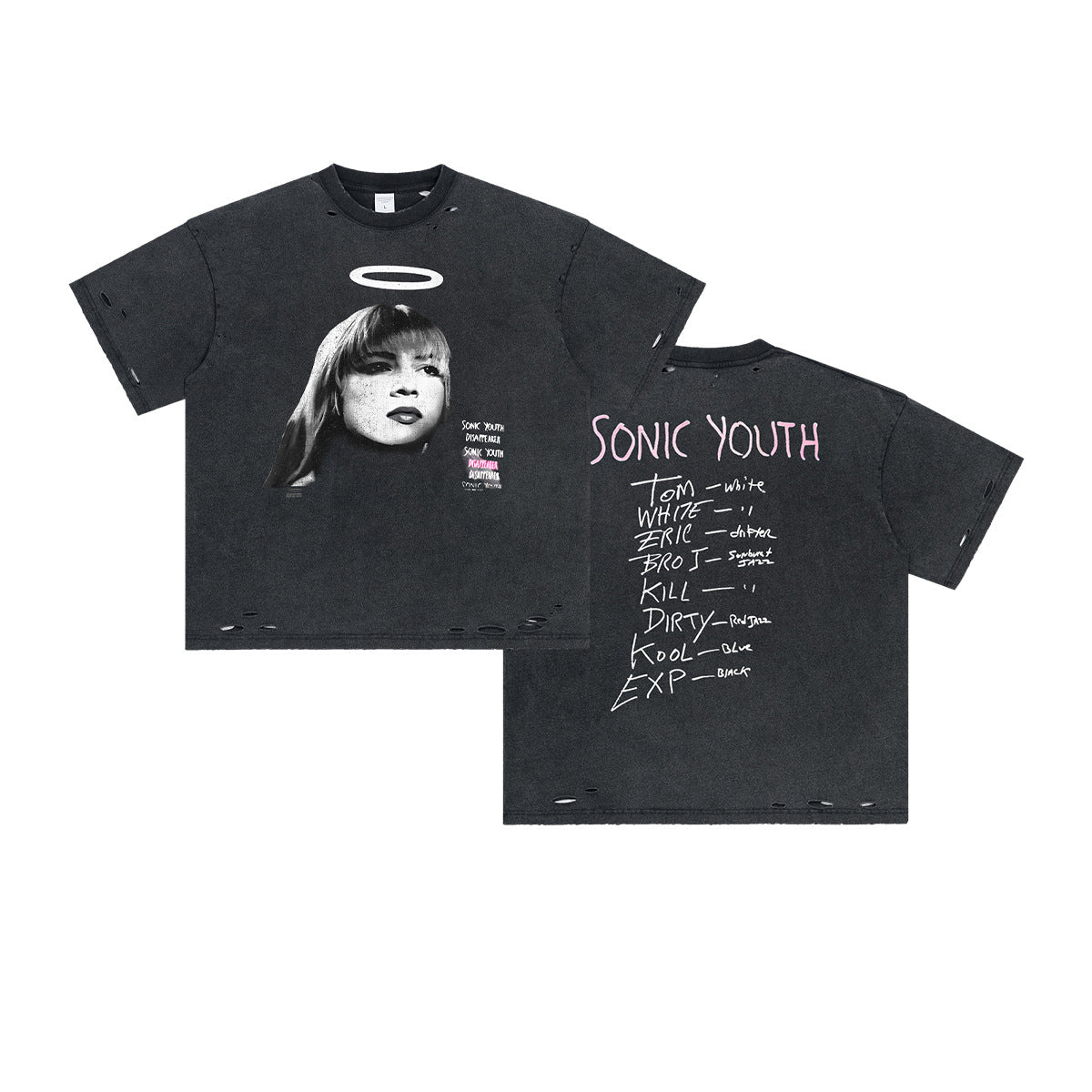 Washed Damage Digital Spray Print Short Sleeve T-Shirt WN16279