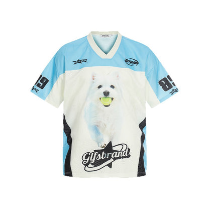 Sporty Breathable Dog Print Oversize Short Sleeve T-Shirt WN26541