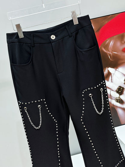 Studs Chain Deconstructed Wide Leg Flare Trousers WN23940
