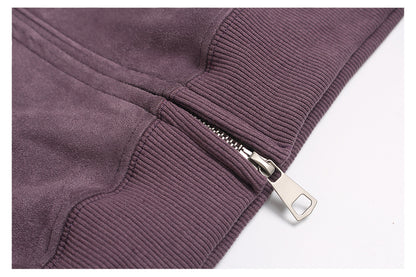 Suede Print Patchwork Zipper Hoodie WN26572