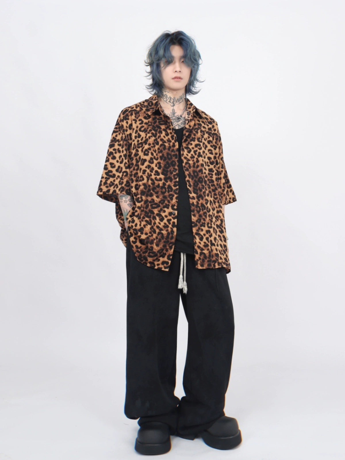 Leopard Print Oversize Short Sleeve Shirt WN5279