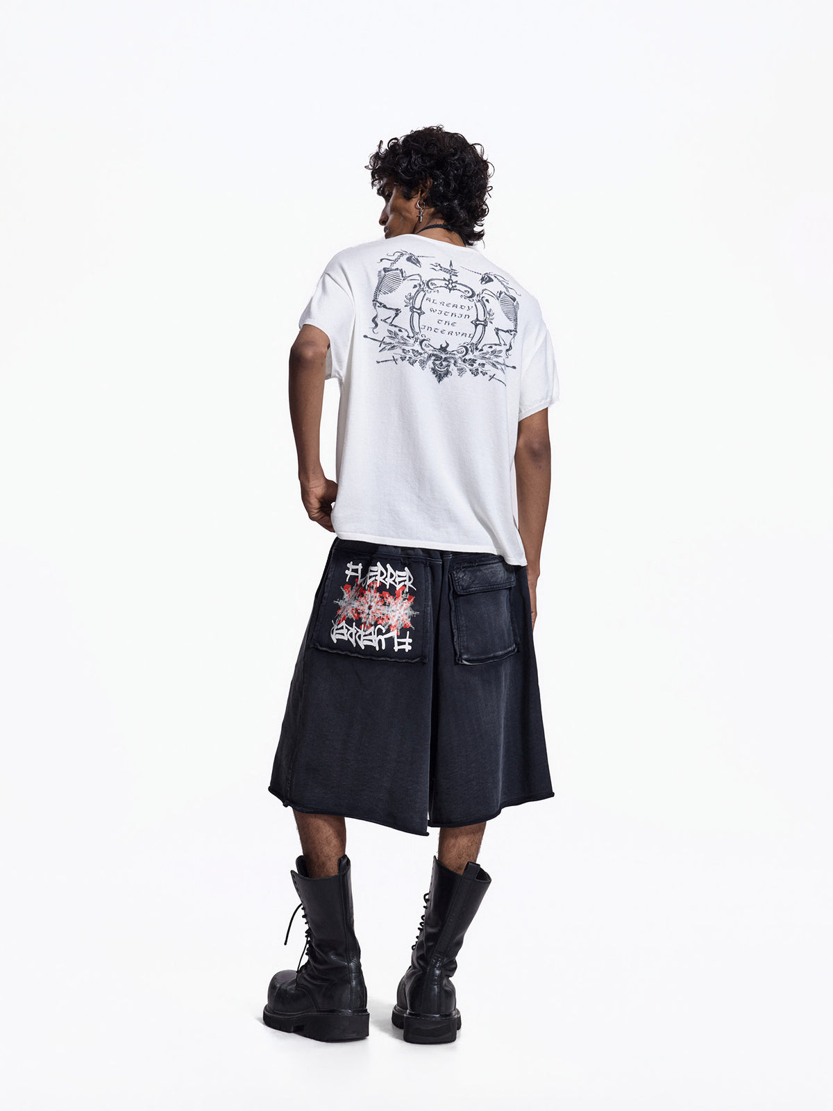 Cross Embroidery Washed Short Sleeve T-Shirt WN27445