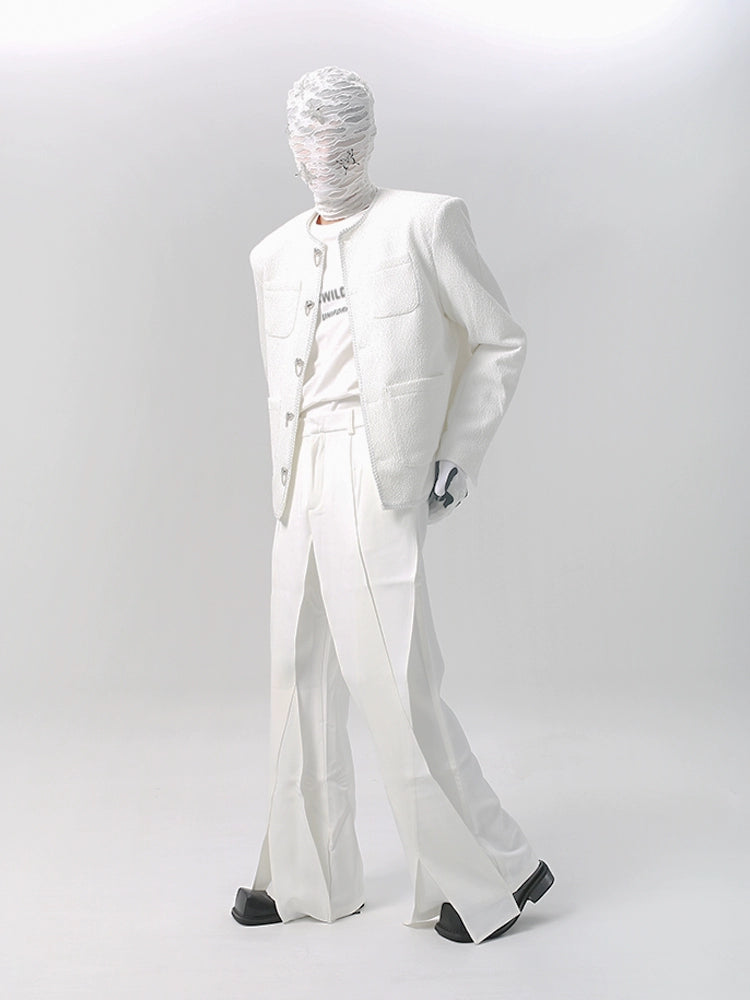 Raw Hem Woven Studs Button Jacket WN18601