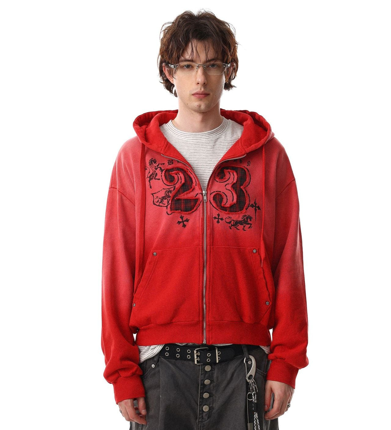 Gradient Number Print Zipper Hoodie WN25524