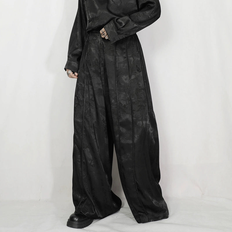 Lightweight Patterned Design Wide Leg Trousers WN20192