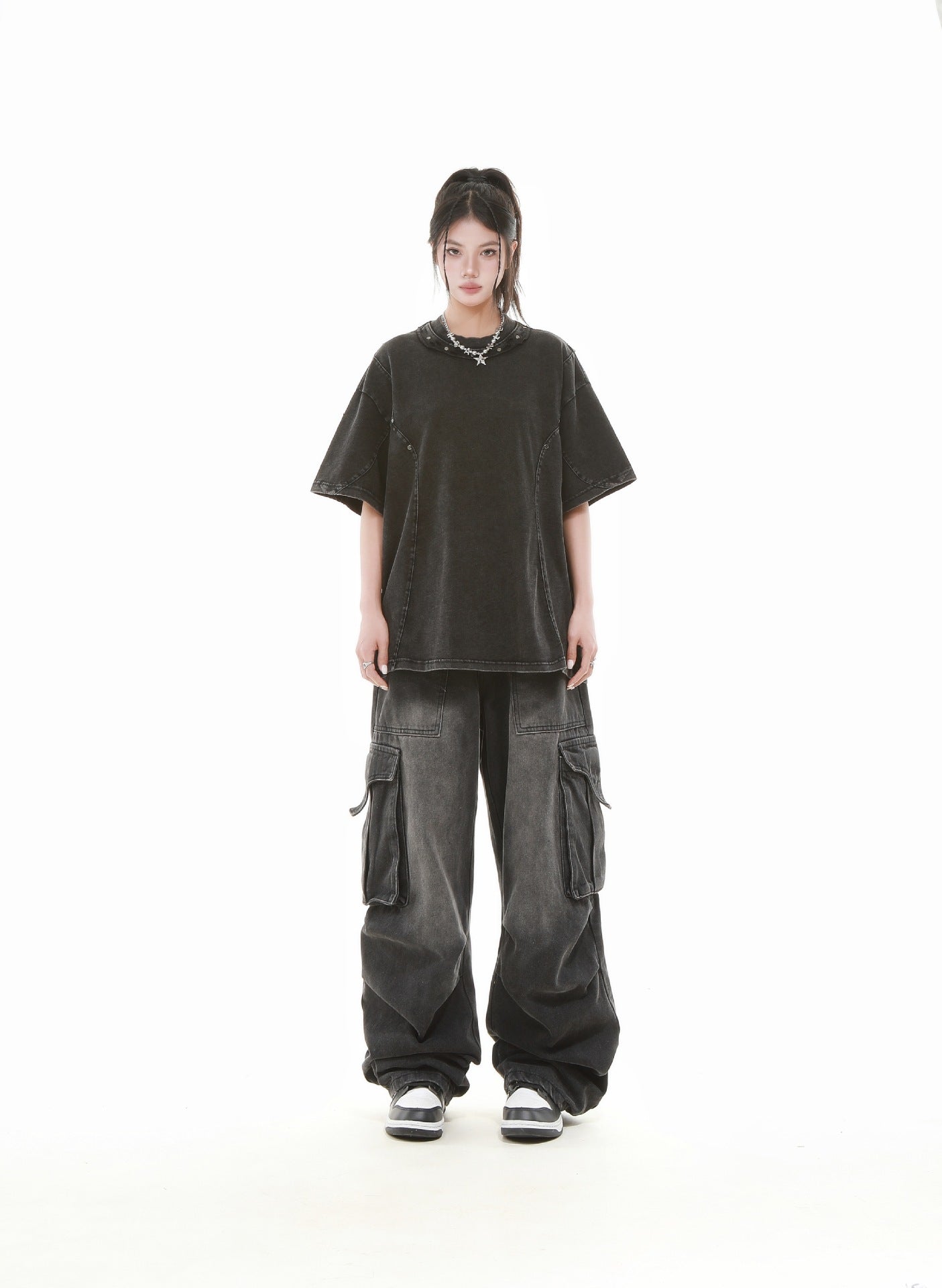 Heavy Washed Fade Stitching Short Sleeve T-Shirt WN25671