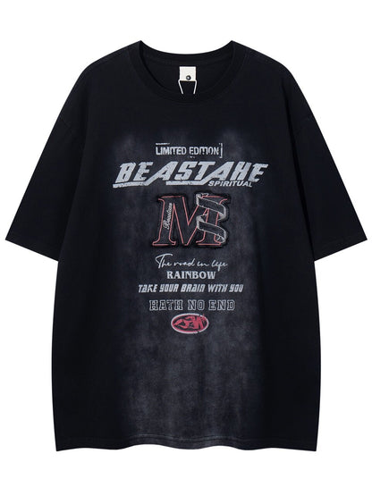 Washed Letter Print Oversize Short Sleeve T-Shirt WN24481