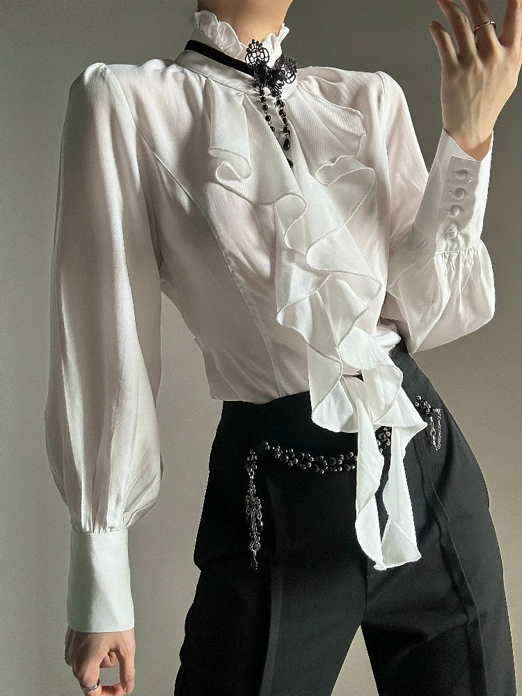 Ruffled Slim Shirt & Necklace WN19619