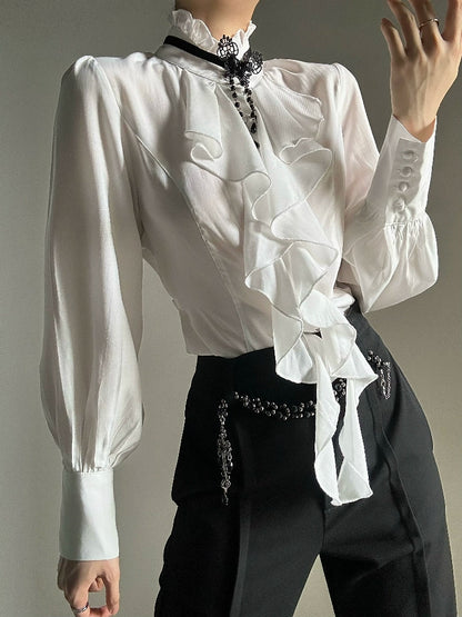 Ruffled Slim Shirt & Necklace WN19619