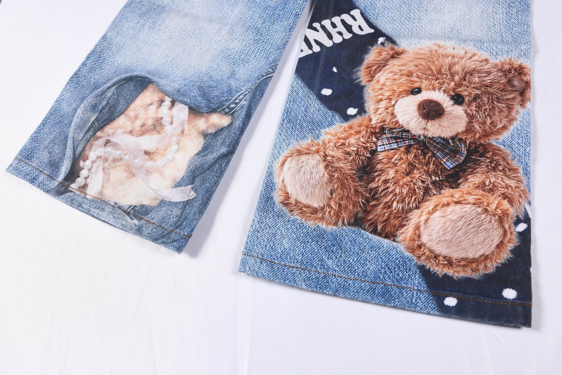 Washed 3D Character Print Wide Leg Denim Jeans WN25975 – WONDER NOAH