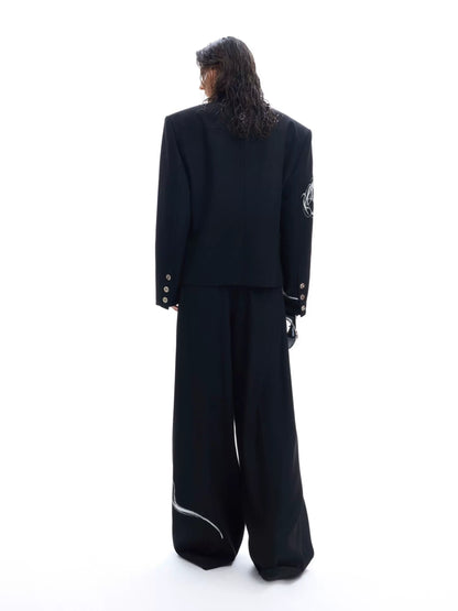 Metal Button Shoulder-Pad Tailored Jacket & Wide Leg Trousers WN11619