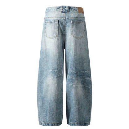Washed Slub Wide Leg Barrel Denim Jeans WN26119