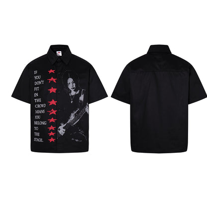 Star Letter Photo Print Short Sleeve Shirt WN25631