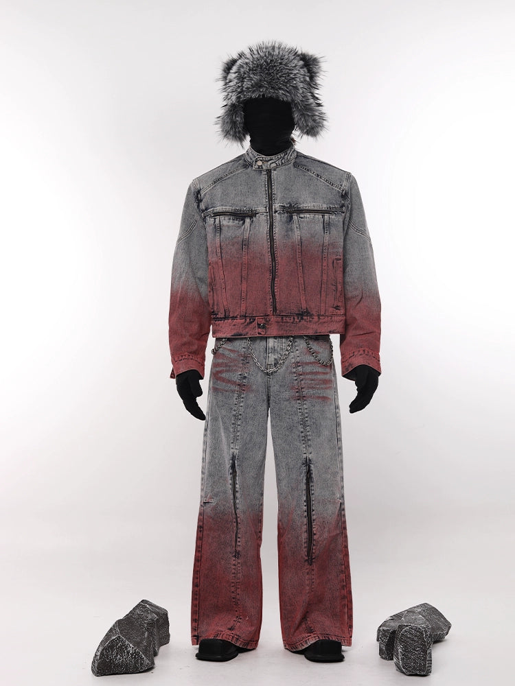 Gradient Zipper Design Wide Leg Denim Jeans WN18668