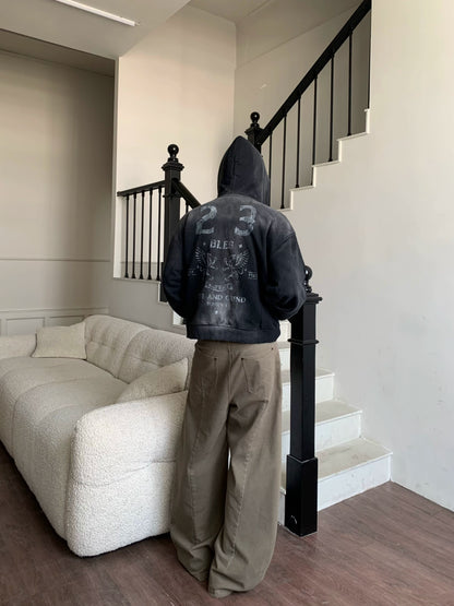 Paint Design Washed Zipper Hoodie WN22179