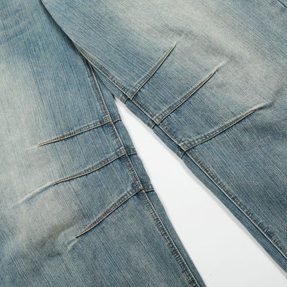 Washed Pleats Curved Denim Jeans WN25533