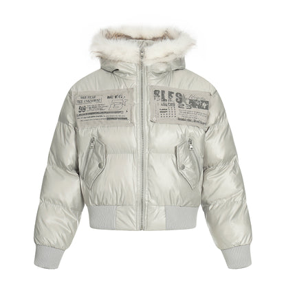 Patchwork Fur Collar Cropped Hooded Short Puffer Jacket WN22757