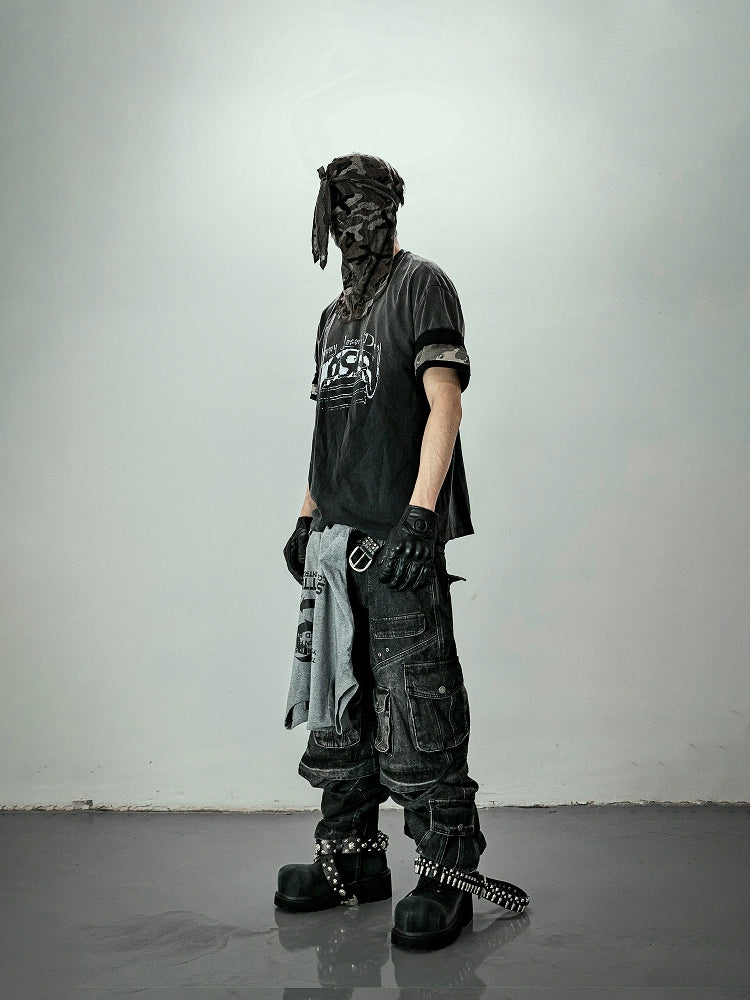 Multi Pocket Washed Heavyweight Cargo Denim Jeans WN20840